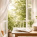 Bright sunlit space with open window and gentle curtains, representing slow living and choosing better