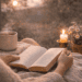 A serene evening scene with warm lighting, tea, and a book, representing easy hobbies for calm evenings and a peaceful, screen-free night routine.