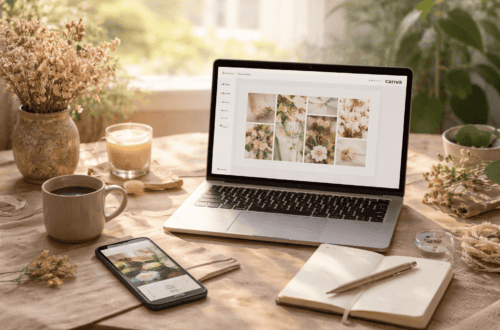 Calm workspace with a laptop, notebook and soft natural light, representing fun digital skills for non-tech people and slow, intentional learning.